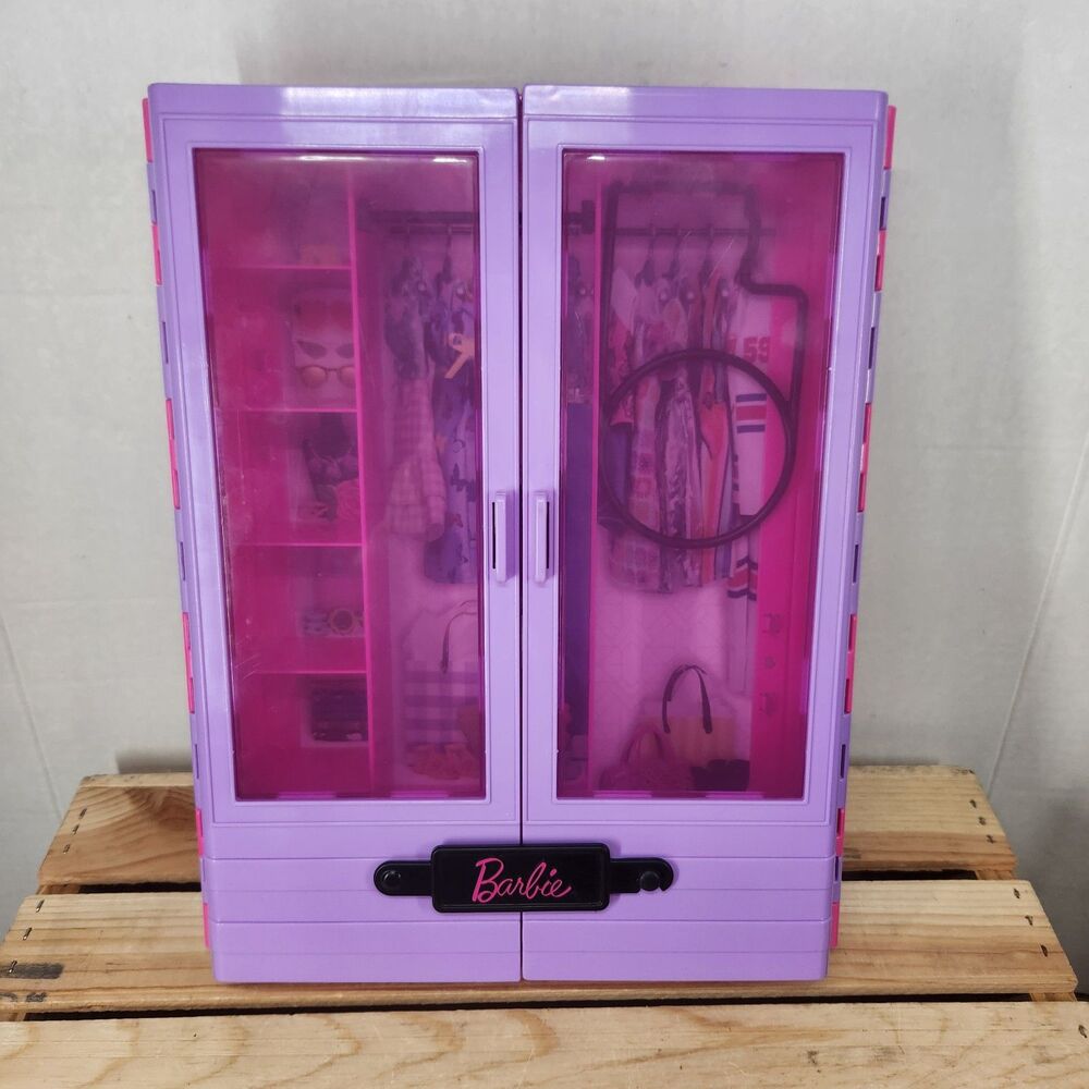 Barbie Ultimate Closet w/ Translucent Doors, Fold Out Clothes Rack w/ 5 Hangers